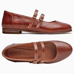 NWOB Julia Bo handmade brown leather double strap ballet flats